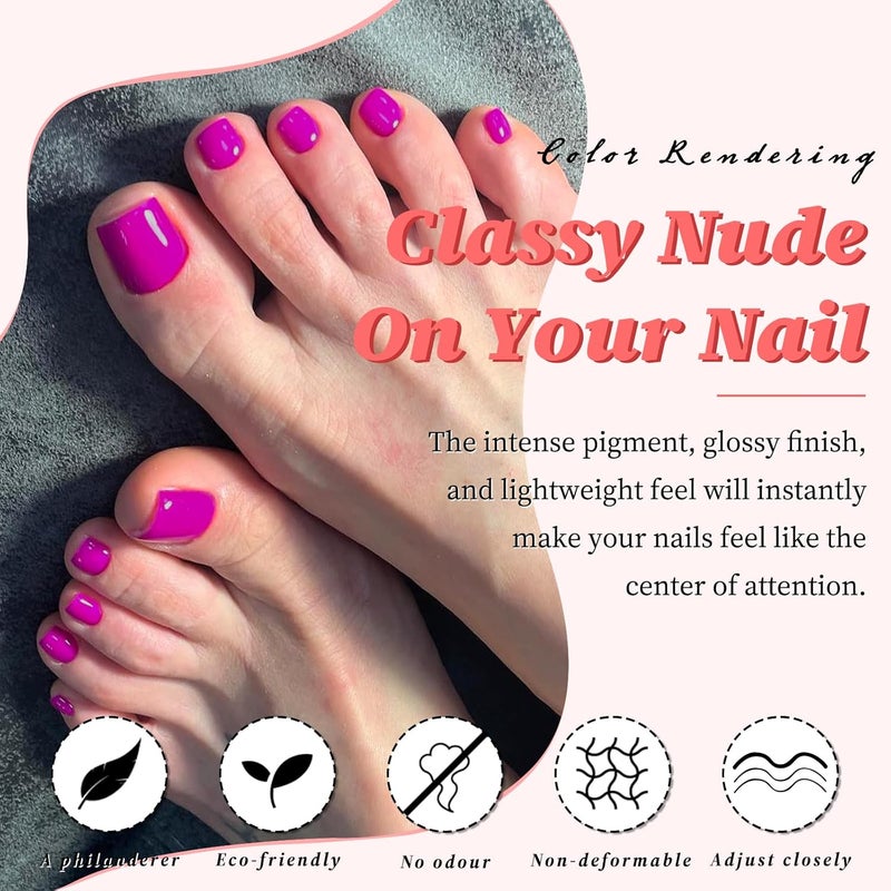 LuckForever 168pc Press on Toenails Women Fake Toe Nails with Adhesive Tabs, Purple Fake Toenails Press on Nails Toe Acrylic Nail Tips Short Square False Toenails Artificial Toe Nails Press ons - Image 3